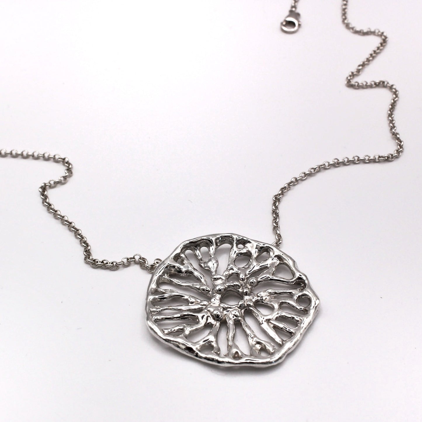 Sculptural Flow Pendant silver necklace inspired by coral artisan Mediterranean jewelry