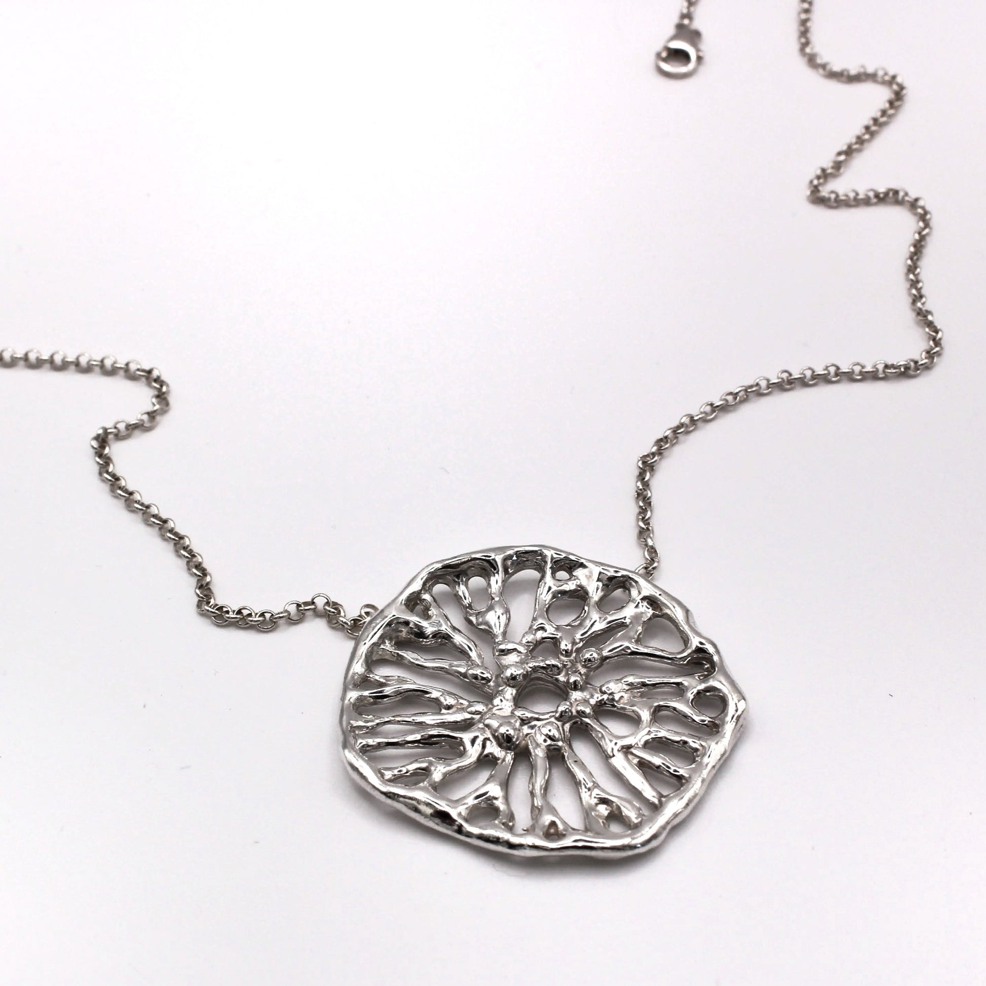 Sculptural Flow Pendant silver necklace inspired by coral artisan Mediterranean jewelry