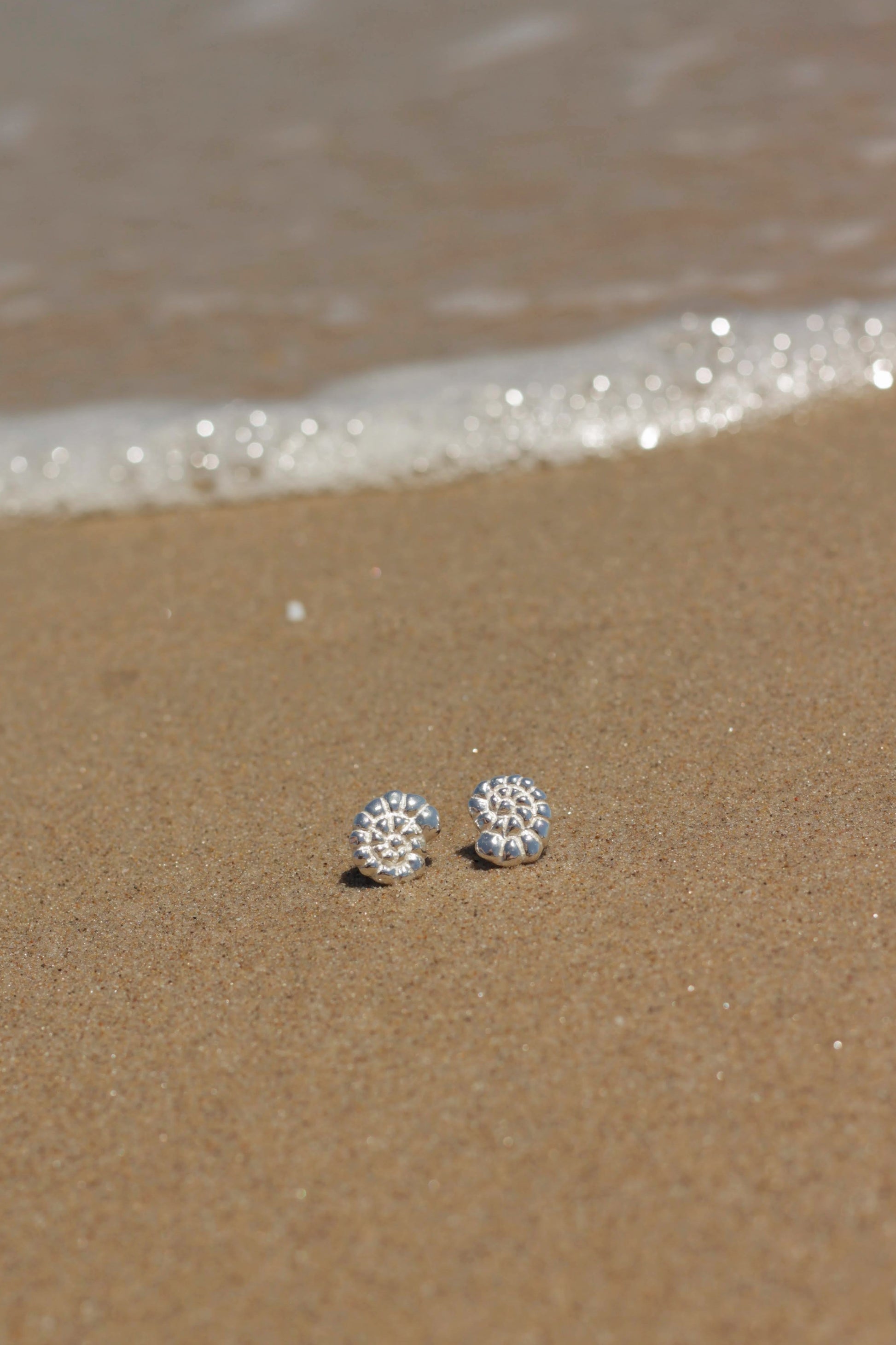 Handmade Nautilus silver earrings with organic sculptural shell texture
