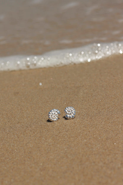 Handmade Nautilus silver earrings with organic sculptural shell texture