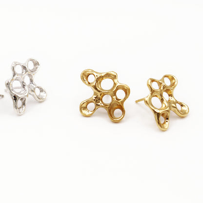 Gold plated barnacle earrings with sculptural design, meaningful statement jewelry
