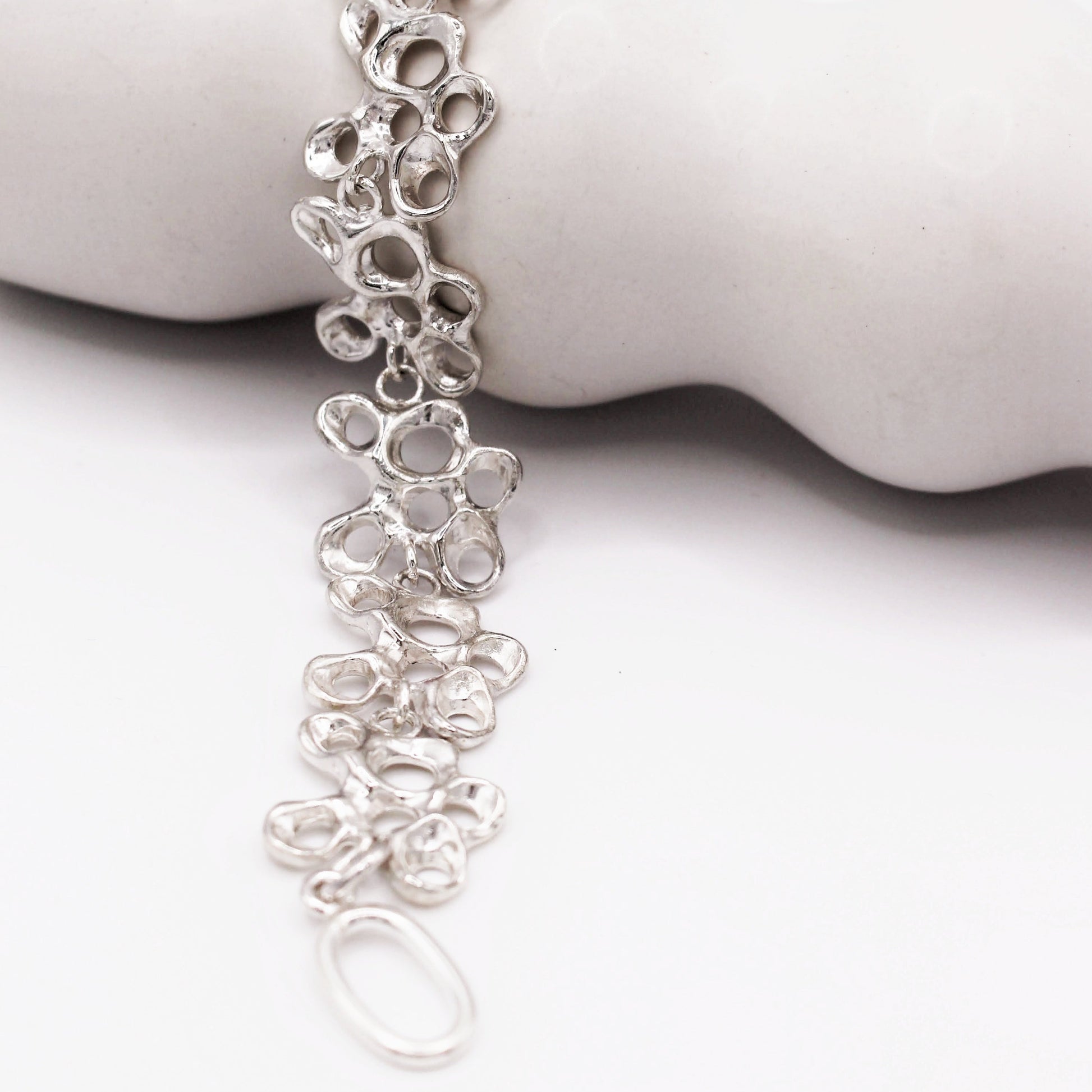 Raíz silver bracelet with barnacle inspired design, sea inspired statement jewelry by Naturalesa Jewelry